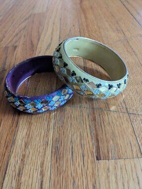 Vintage set of 2 Indian lac mirror bangle bracelets